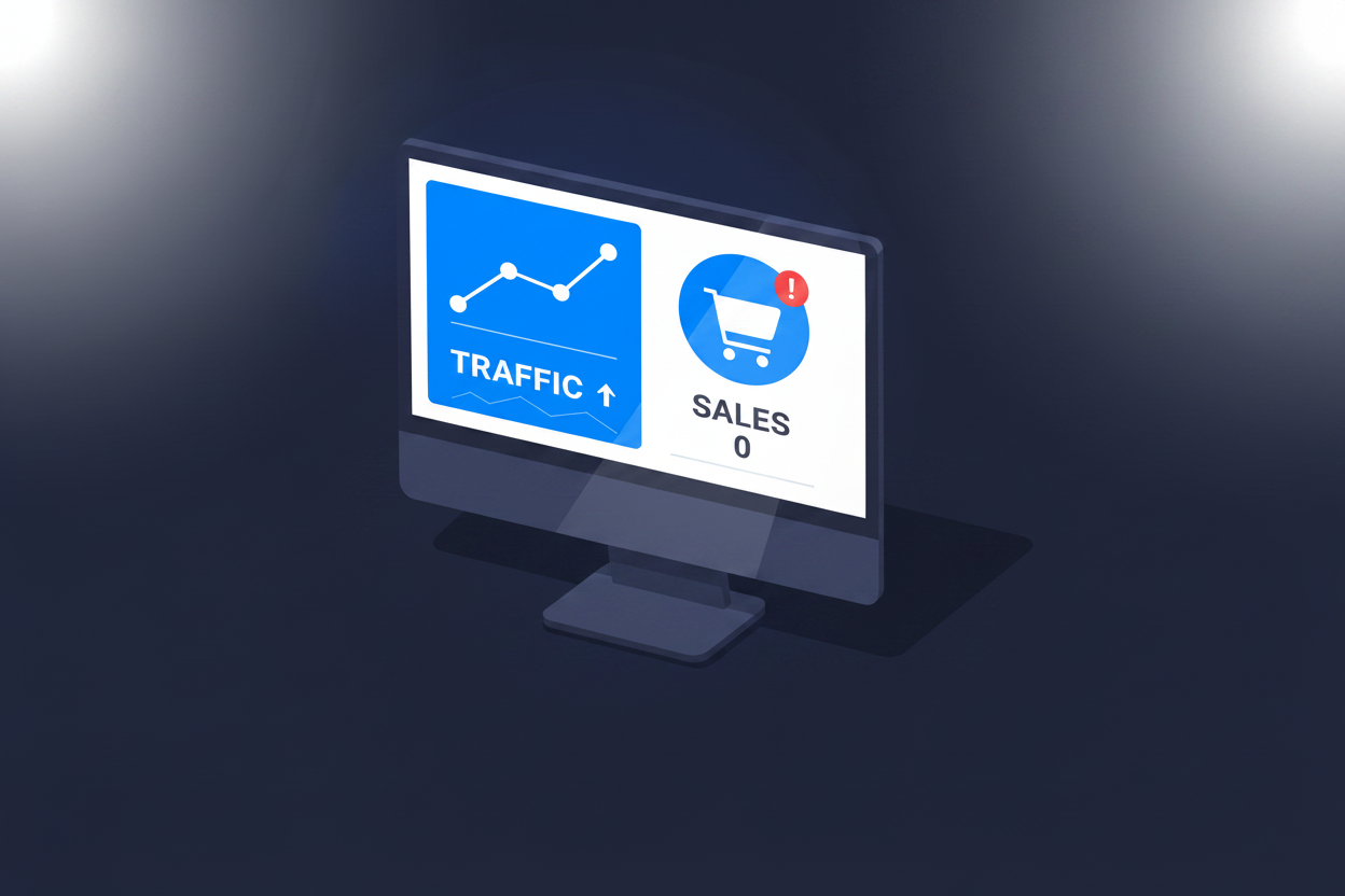 Shopify store analytics showing high traffic but low sales conversion rate